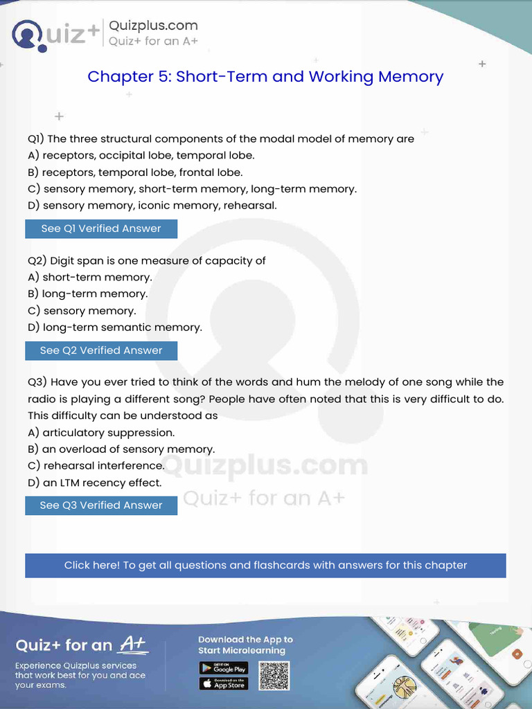 The Three Structural Components of the Modal Model of Memory Are | PDF ...