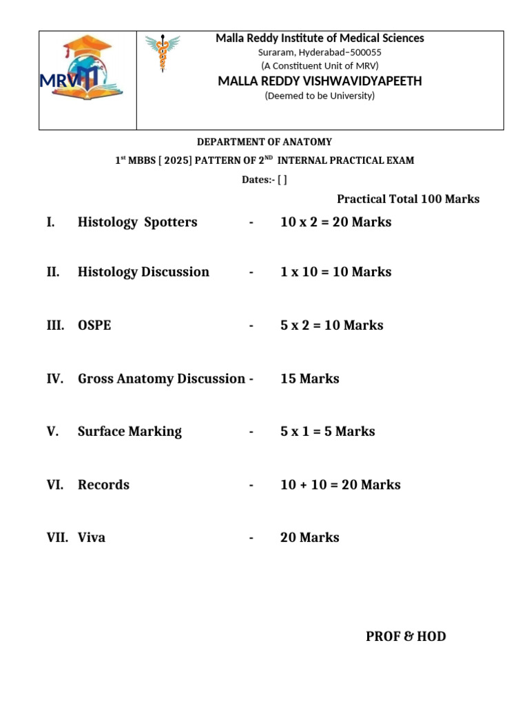 2nd Internal Exam Pattern Mbbs 2025 | PDF