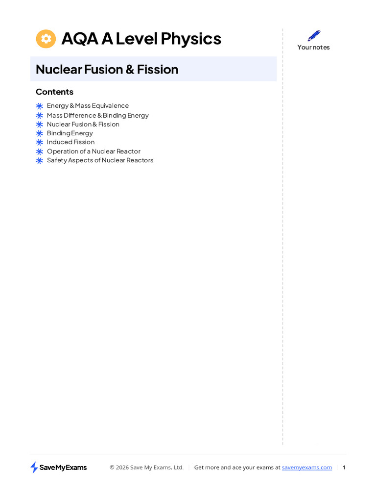 Nuclear Fusion & Fission - AQA A Level Physics Revision Notes 2015 ...