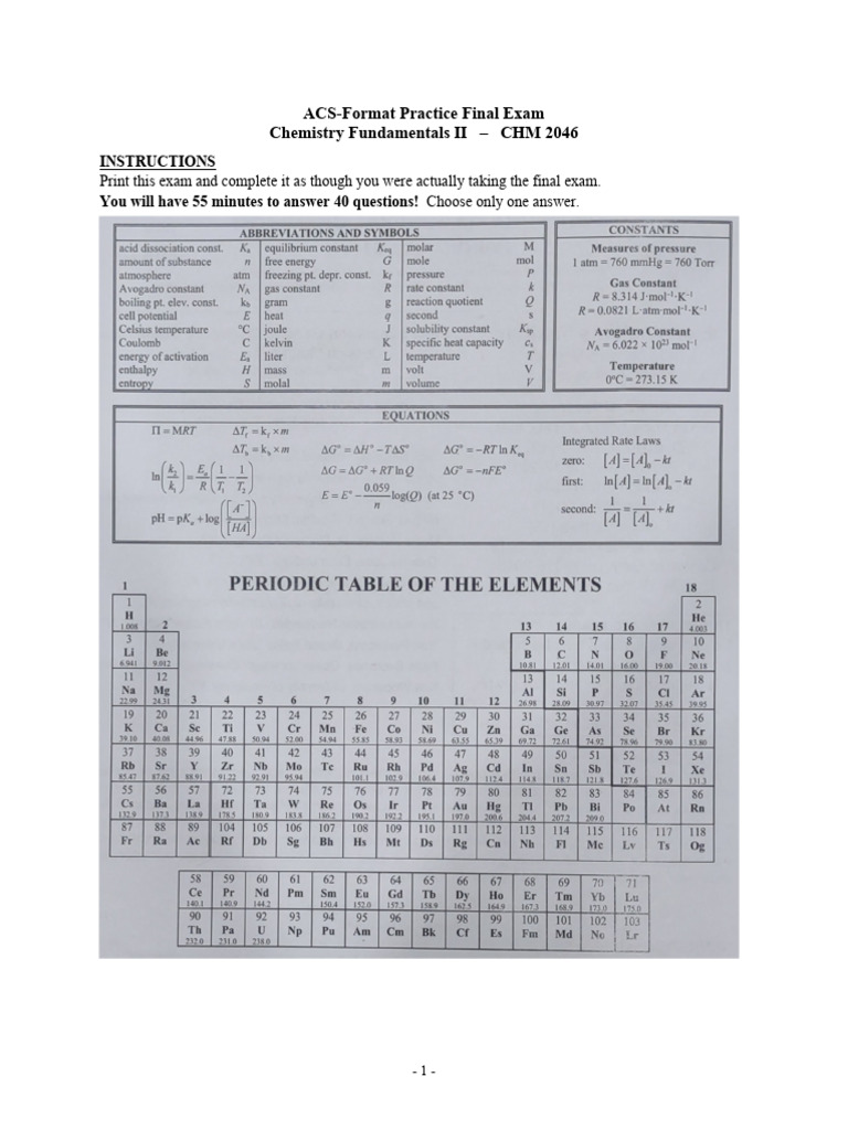 ACS-Format Practice Exam | PDF | Water | Chemical Compounds