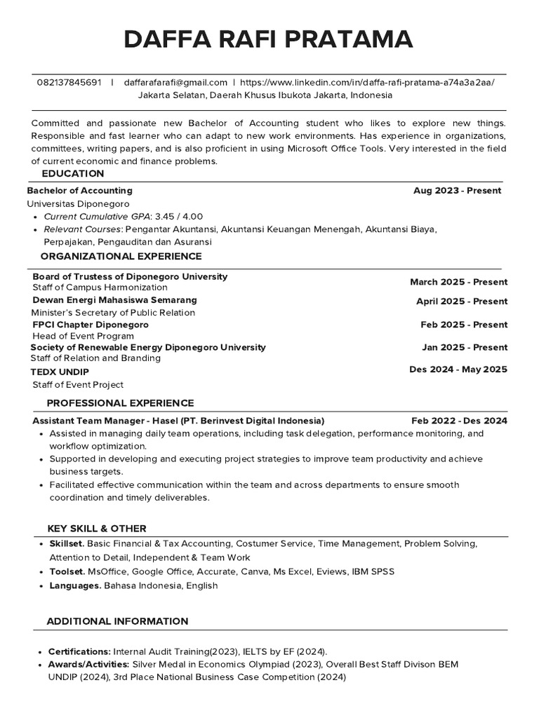 CV ATS DAFFA RAFI PRATAMA | PDF | Business | Economies