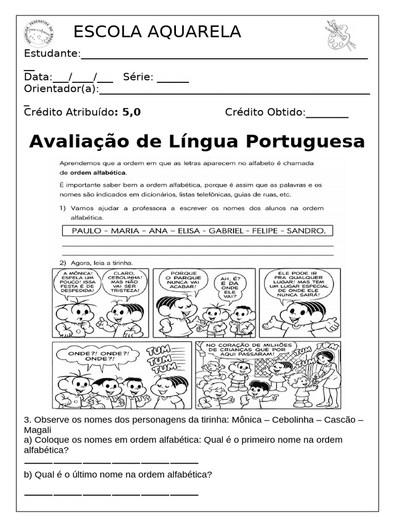 Avaliação de Português 3 Ano I UNIDADE | PDF