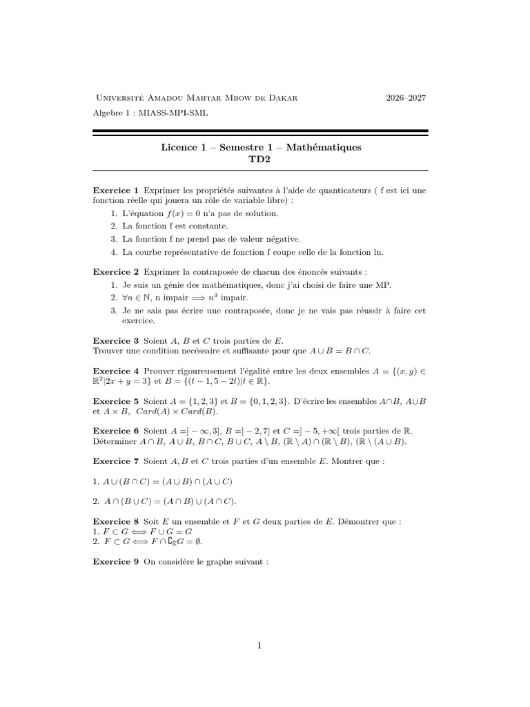 TD2 Algebre 1 2026-2027 | PDF