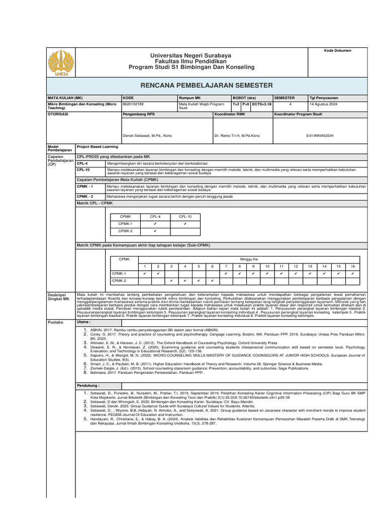 RPS OBE Mikro Bimbingan Dan Konseling (Micro Teaching) | PDF