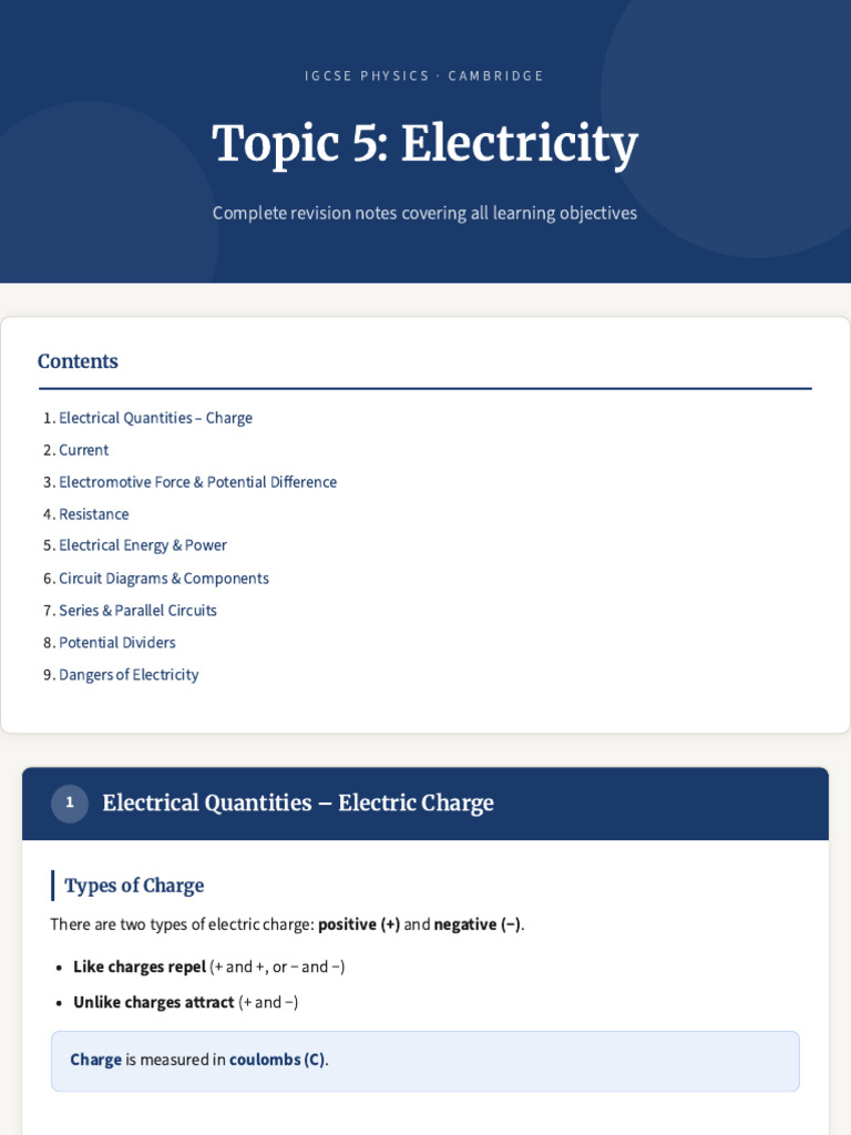 IGCSE Physics Electricity Notes | PDF | Electrical Resistance And ...