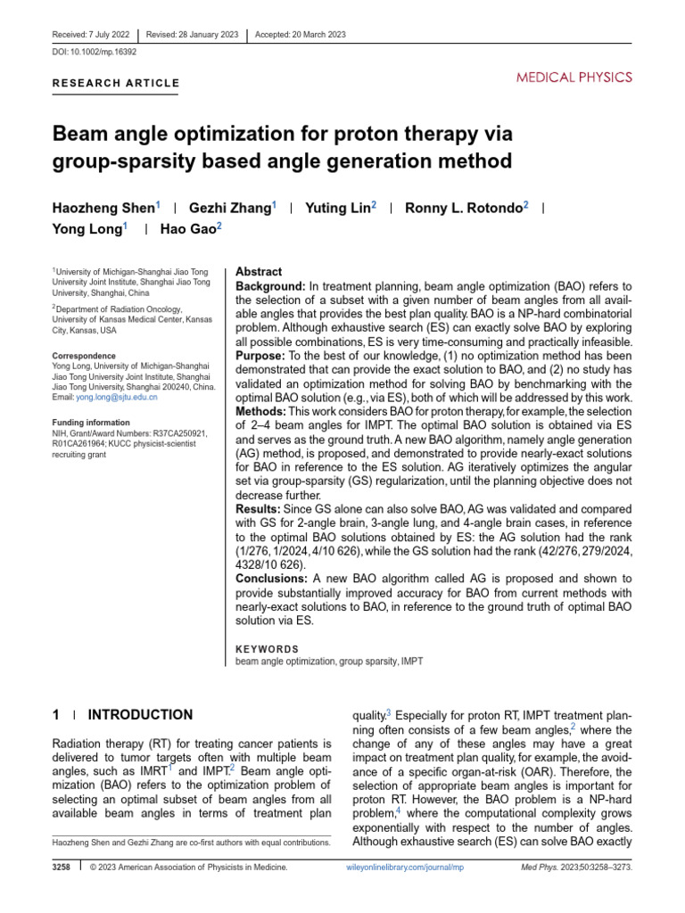 Beam Angle Optimization for Proton Therapy via Gro | PDF | Mathematical ...