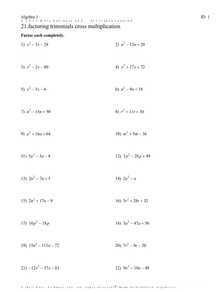 21.Factoring Trinomials Cross Multiplication | PDF