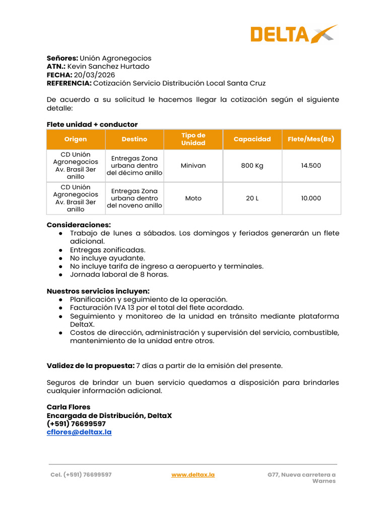 Distribución Local Scz Delivery_ Unión Agronegocios + DeltaX | PDF
