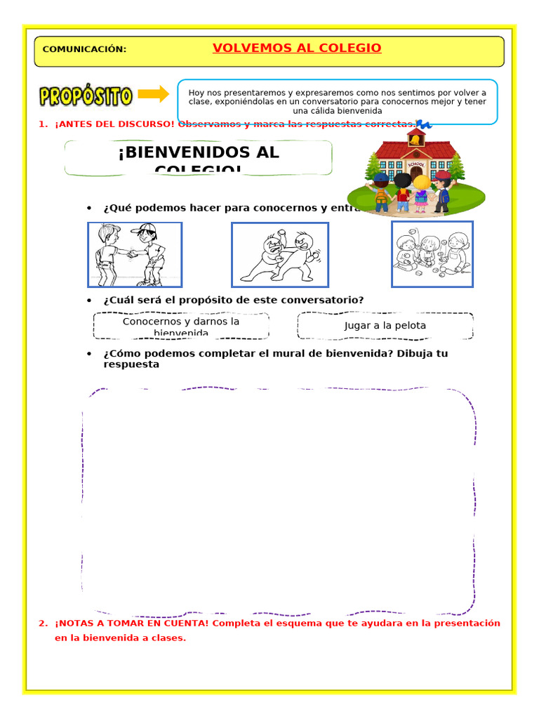 u1 s1 Ficha d1 Com Volvemos Al Colegio | PDF
