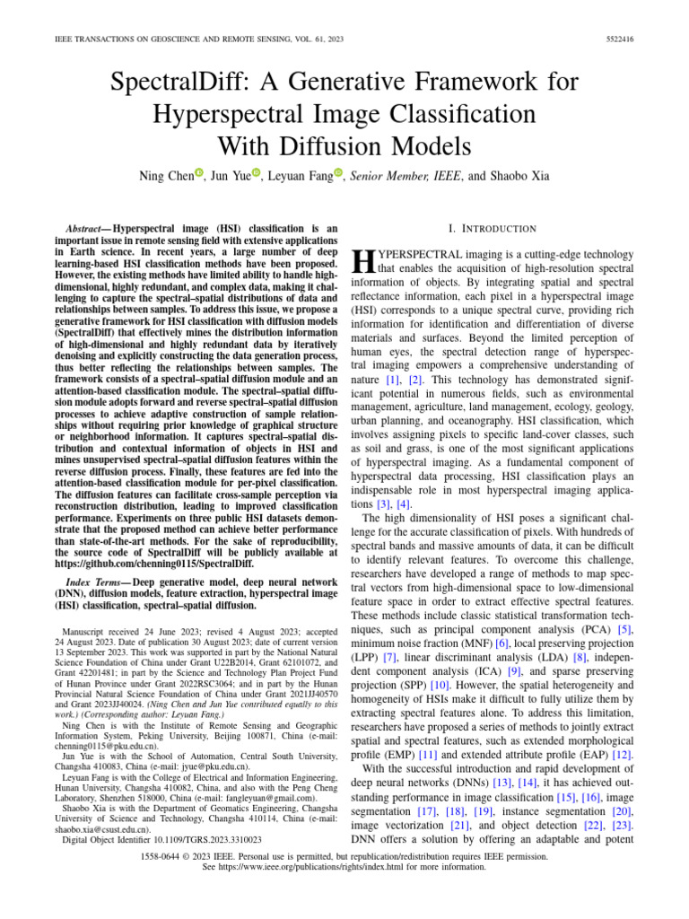 SpectralDiff a Generative Framework for Hyperspectral Image ...