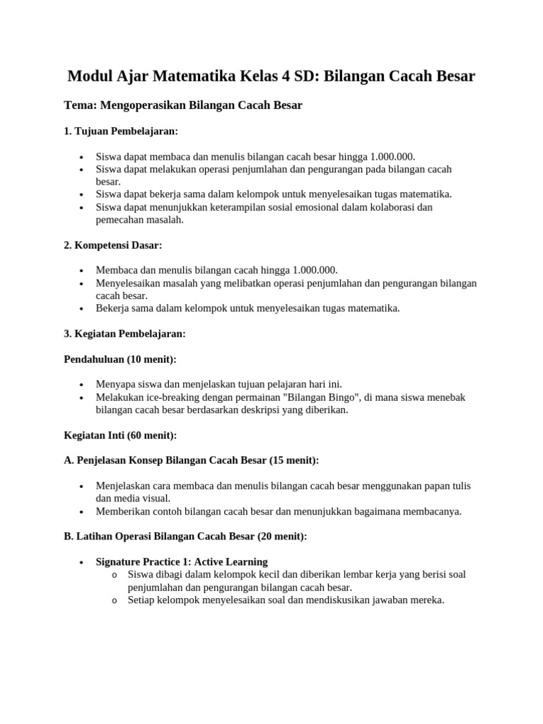 Modul Ajar Matematika Kelas 4 SD | PDF