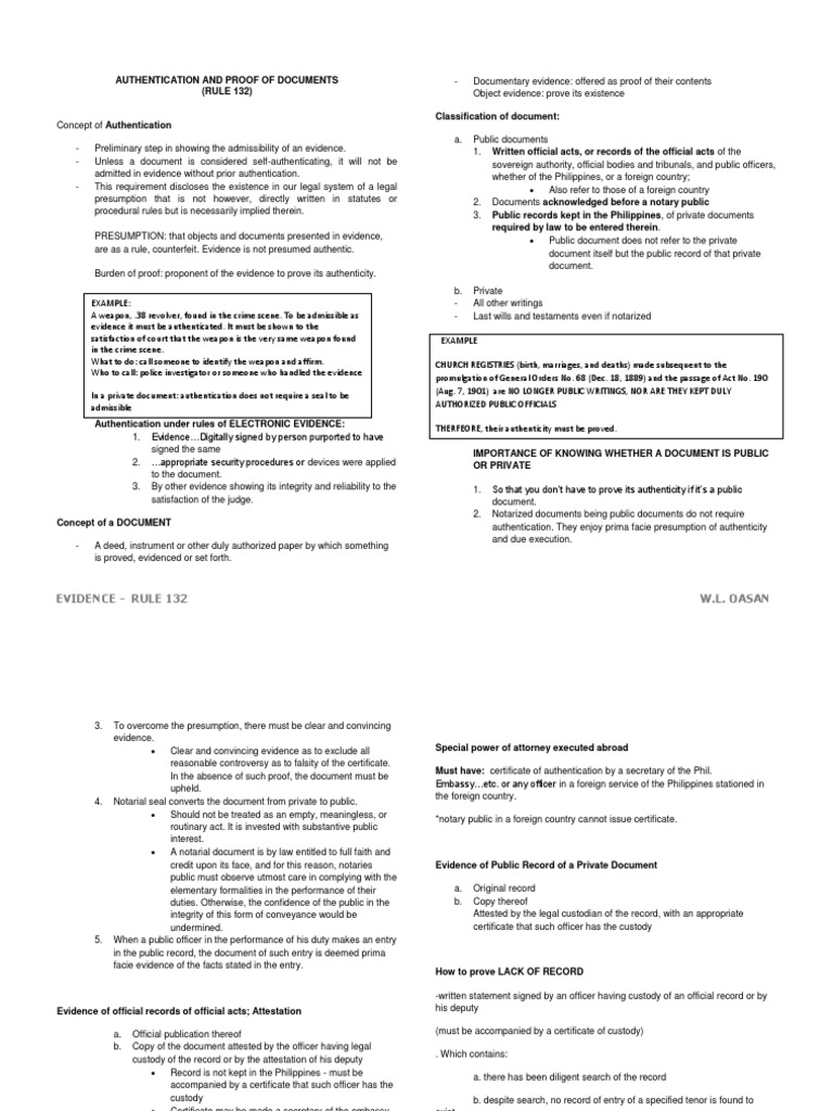 Document Authentication Under Rule 132 | PDF | Evidence (Law ...
