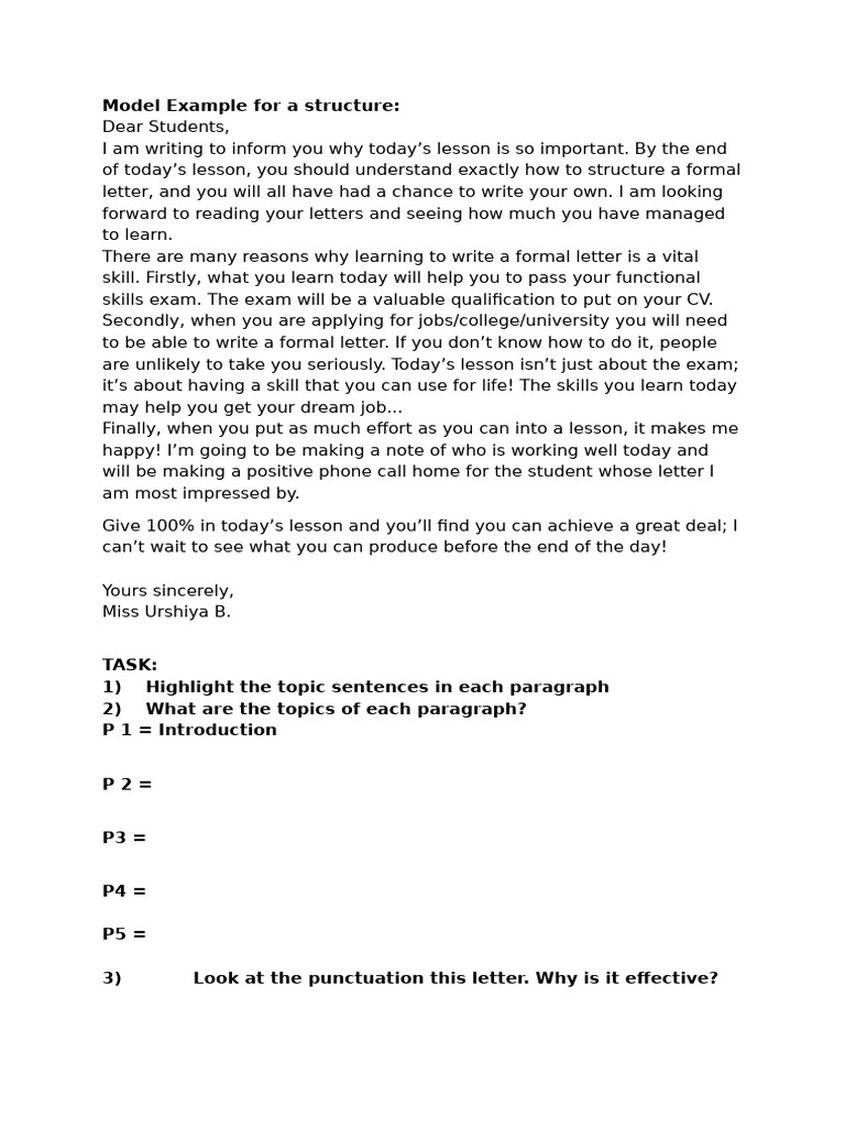 Model Example for a Structure Letter | PDF