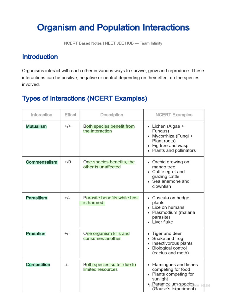 Organism & Population Interaction Examples Team Infinity | PDF ...