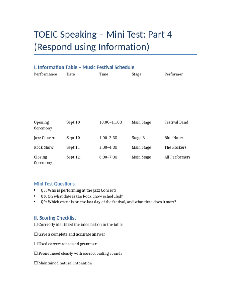 TOEIC Speaking Part4 MiniTest | PDF