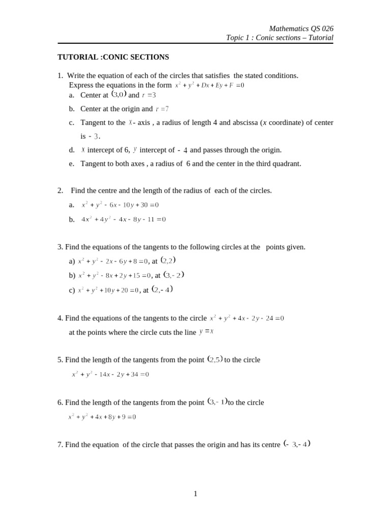 Tutorial Conic Sections | PDF | Circle | Ellipse