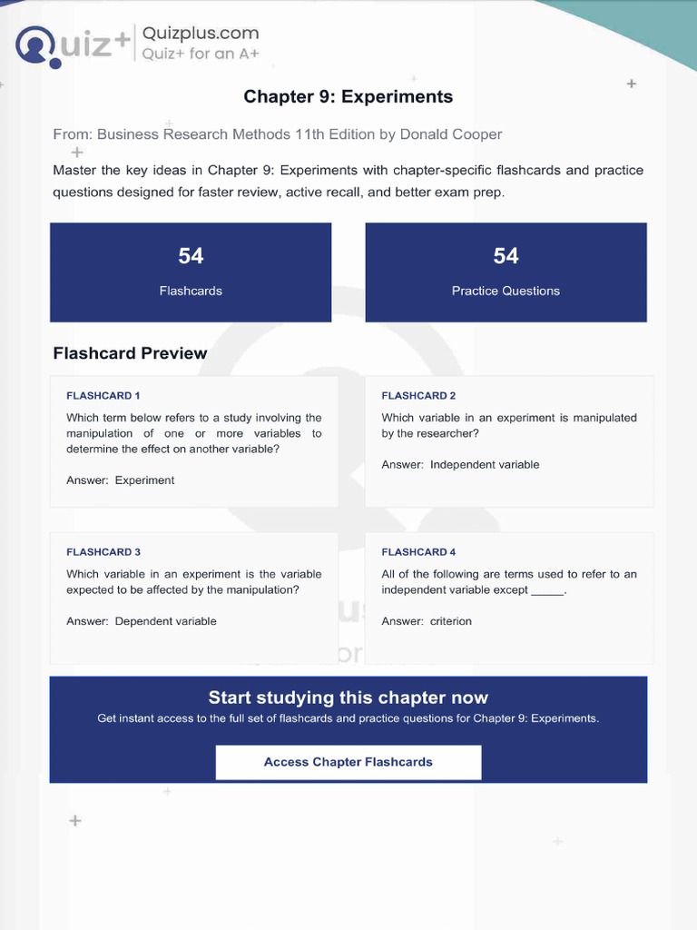Flashcards for Chapter 9 Experiments | PDF