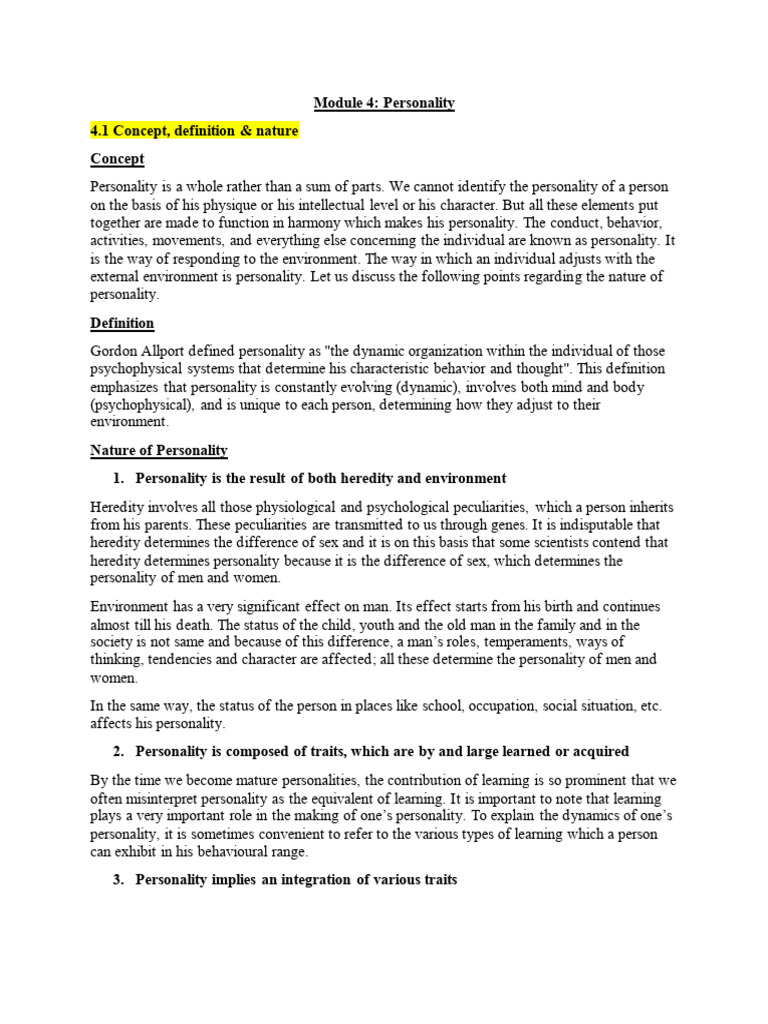 PFOE Module 4 Personality.docx | PDF | Self Report Study | Learning