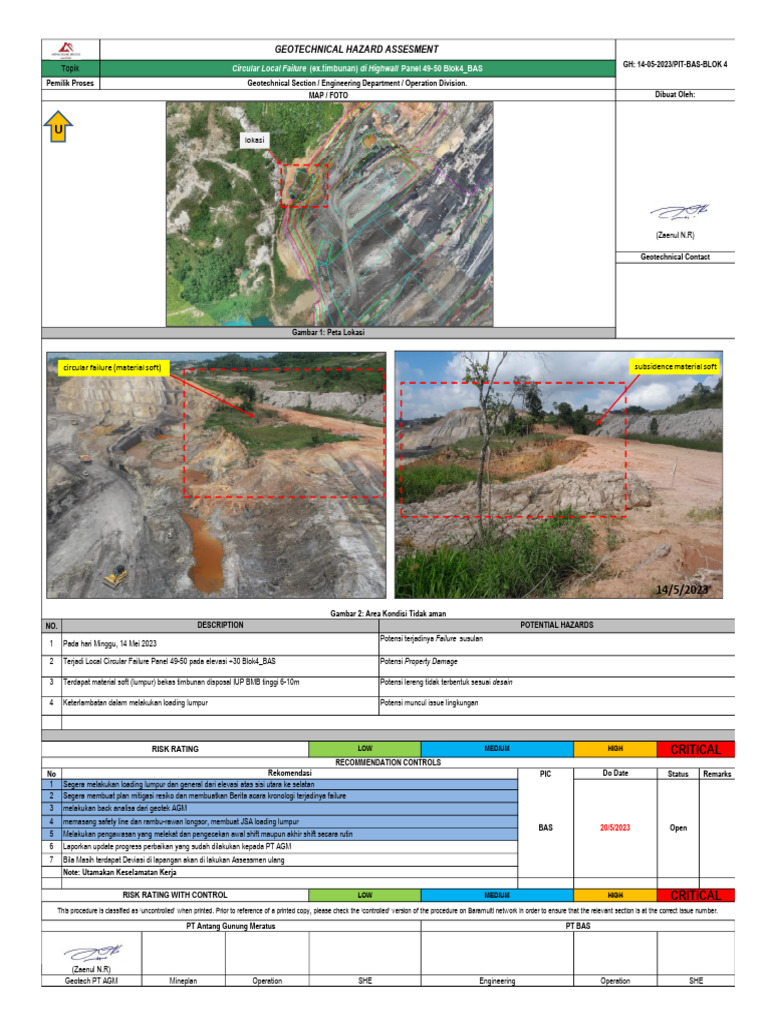 Circular Local Failure (Ex. Timbunan) Di Highwall Panel 49-50 RL+30 ...