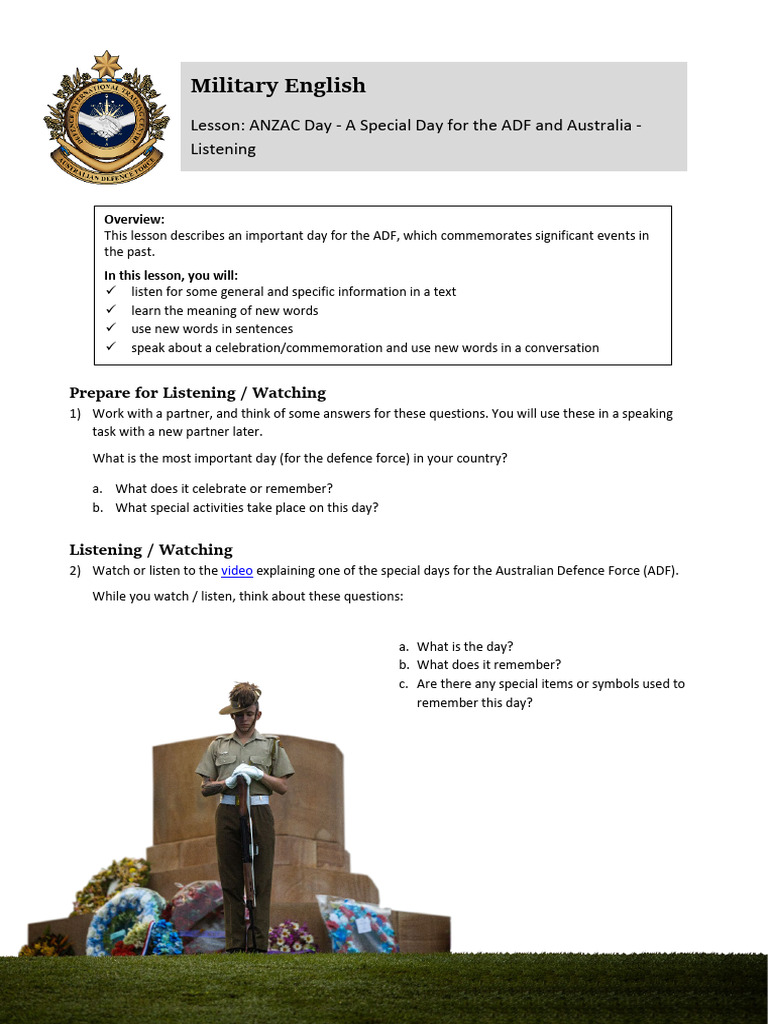 Mil Eng - Lesson - ANZAC Day - Students | PDF | Australian And New ...