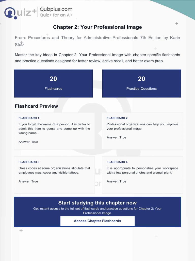 Flashcards for Chapter 2 Your Professional Image | PDF