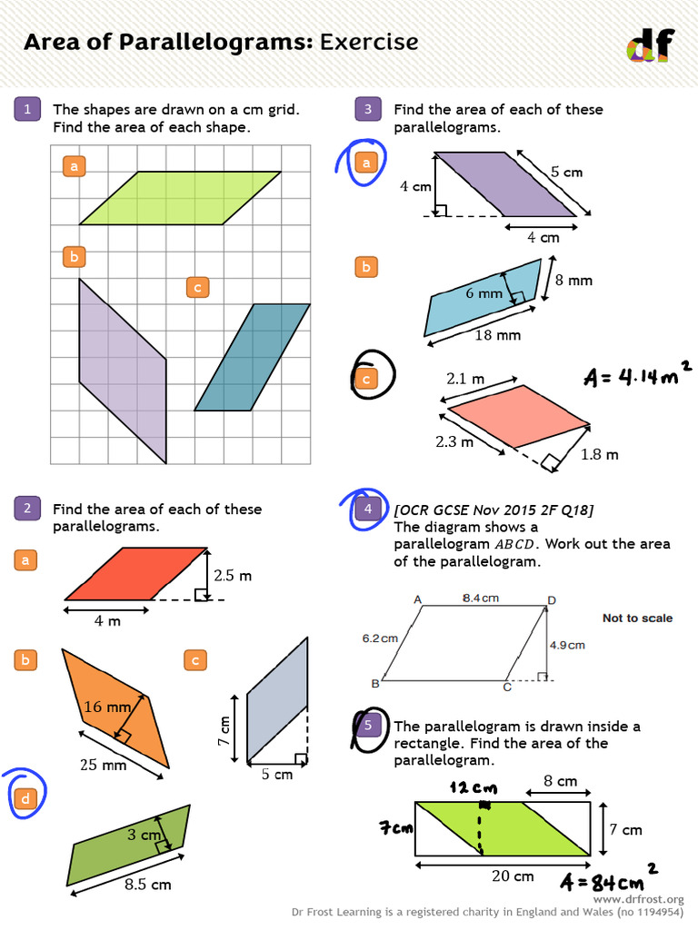 Area of Parallelograms - Exercise | PDF