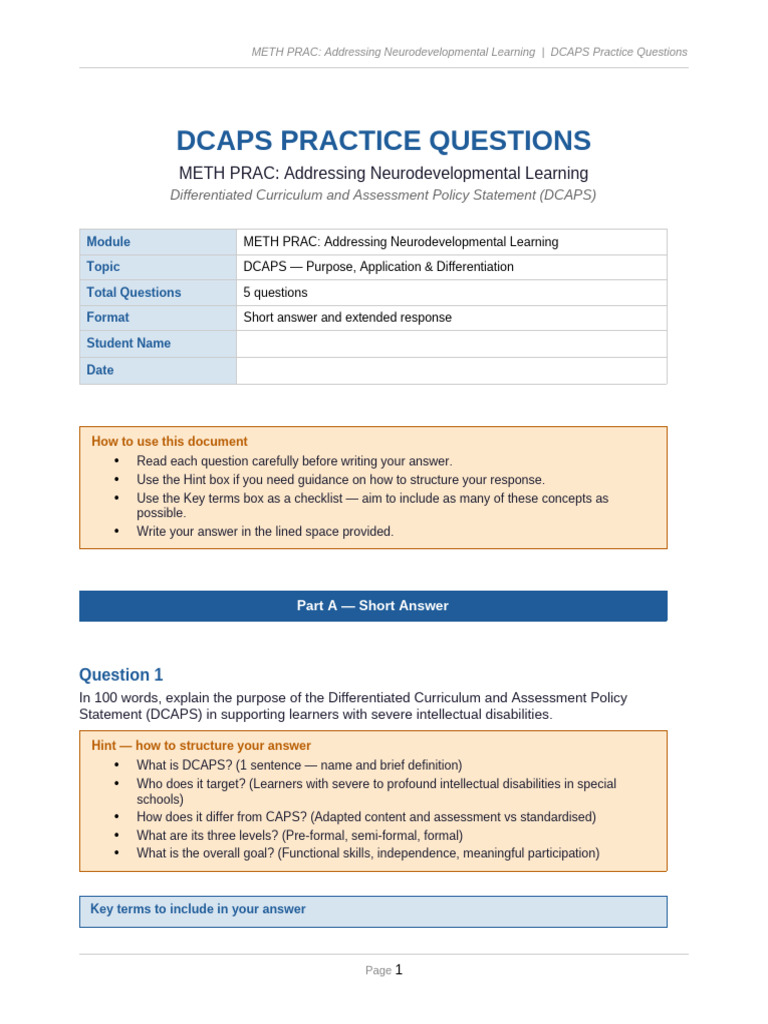 DCAPS Practice Questions Hints Only | PDF | Learning | Curriculum
