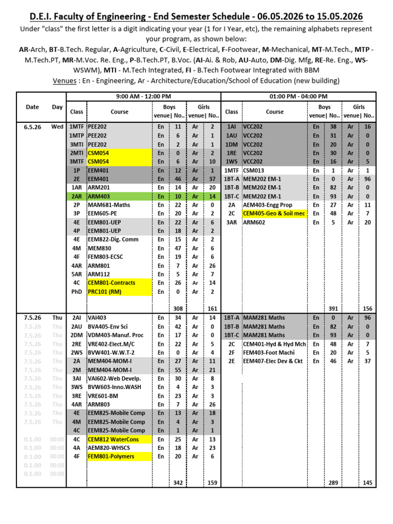 Final Schedule_End Semester Theory-06.05.26-15.05.26 | PDF