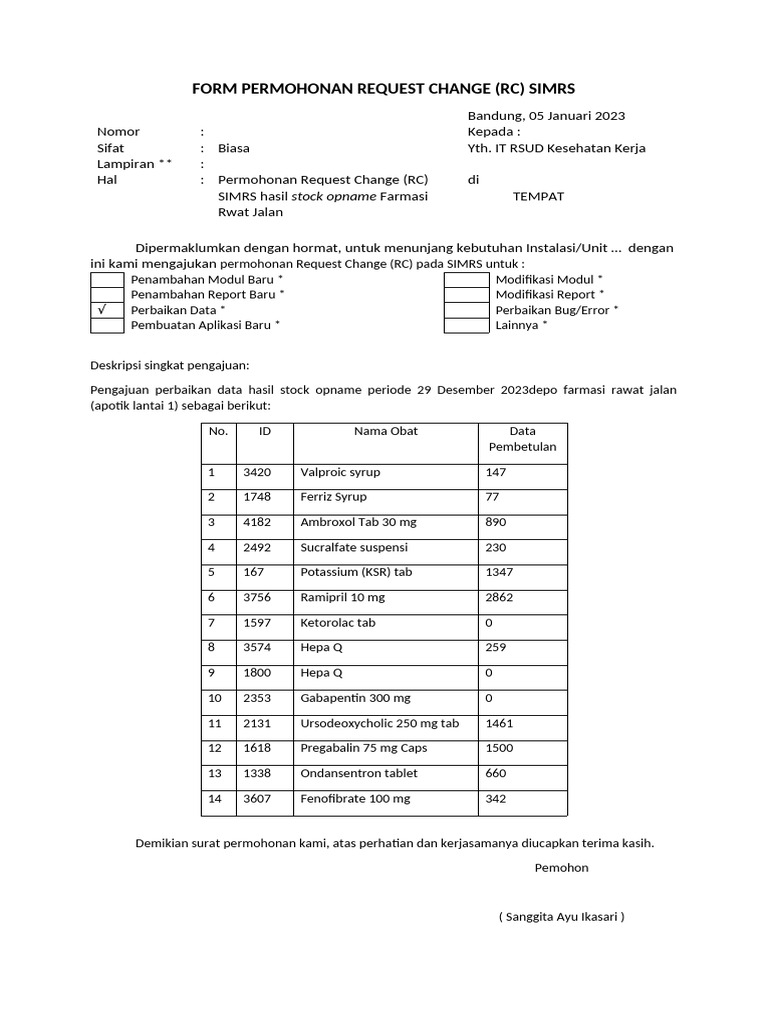 Form Permohonan Request Change It Depo Rajal Des 23 | PDF