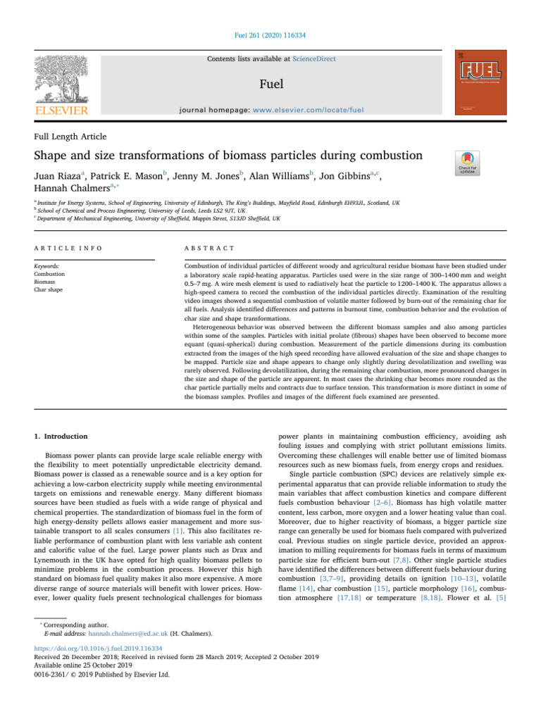 Shape and Size Transformations of Biomass Particles During Combustion ...