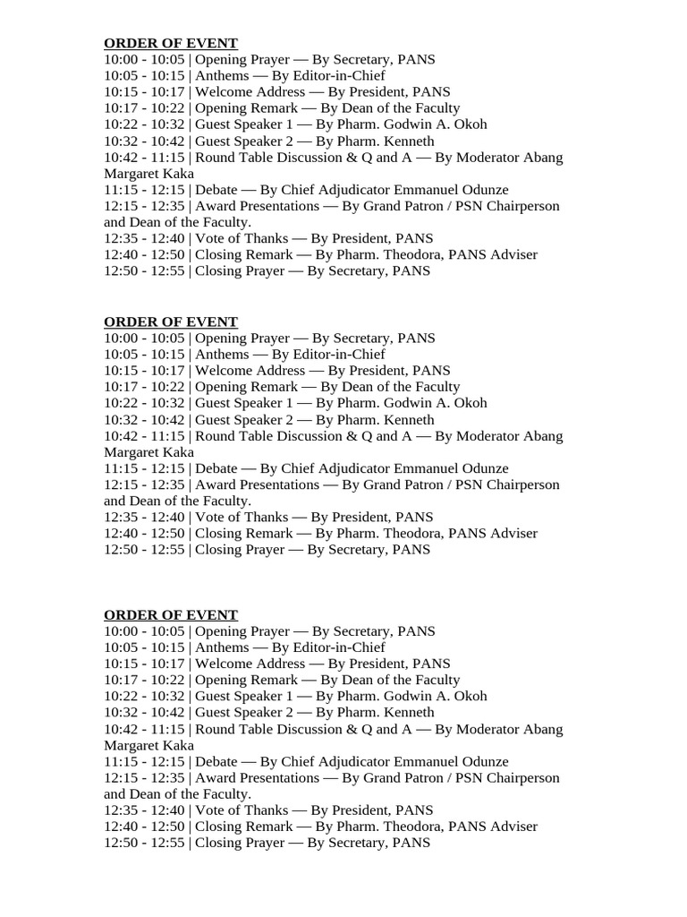 Order of Event | PDF