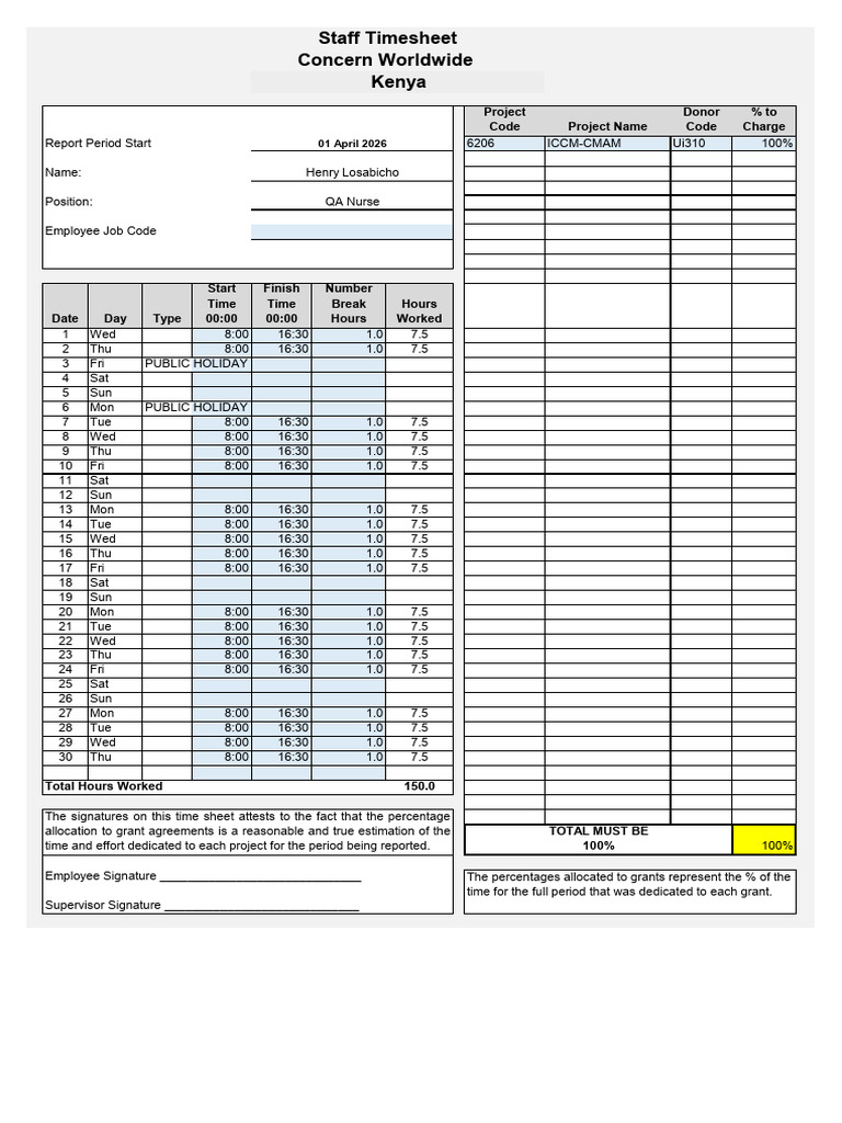 Timesheet April 26 Henry | PDF