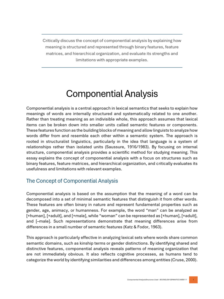 11. ASSIGNMET - COMPONENTIAL ANALYSIS STRUCTURE | PDF | Semantics ...