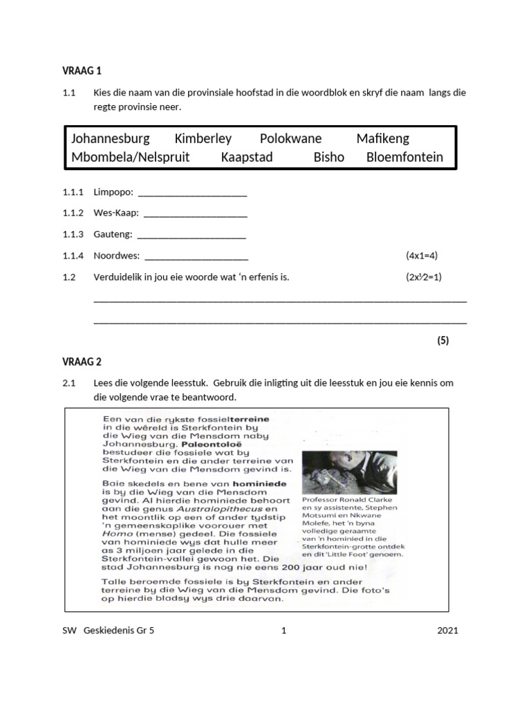 SW Gr 5 K 4 Gesk. Toets 2021 | PDF