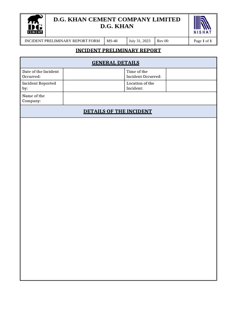 Incident Preliminary Report Form | PDF