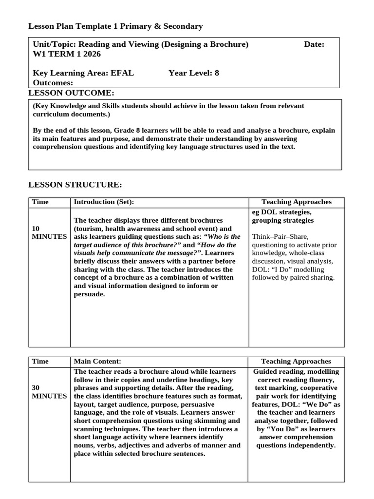 ins-lesson-plan-template-1-primary-secondary | PDF | Reading ...