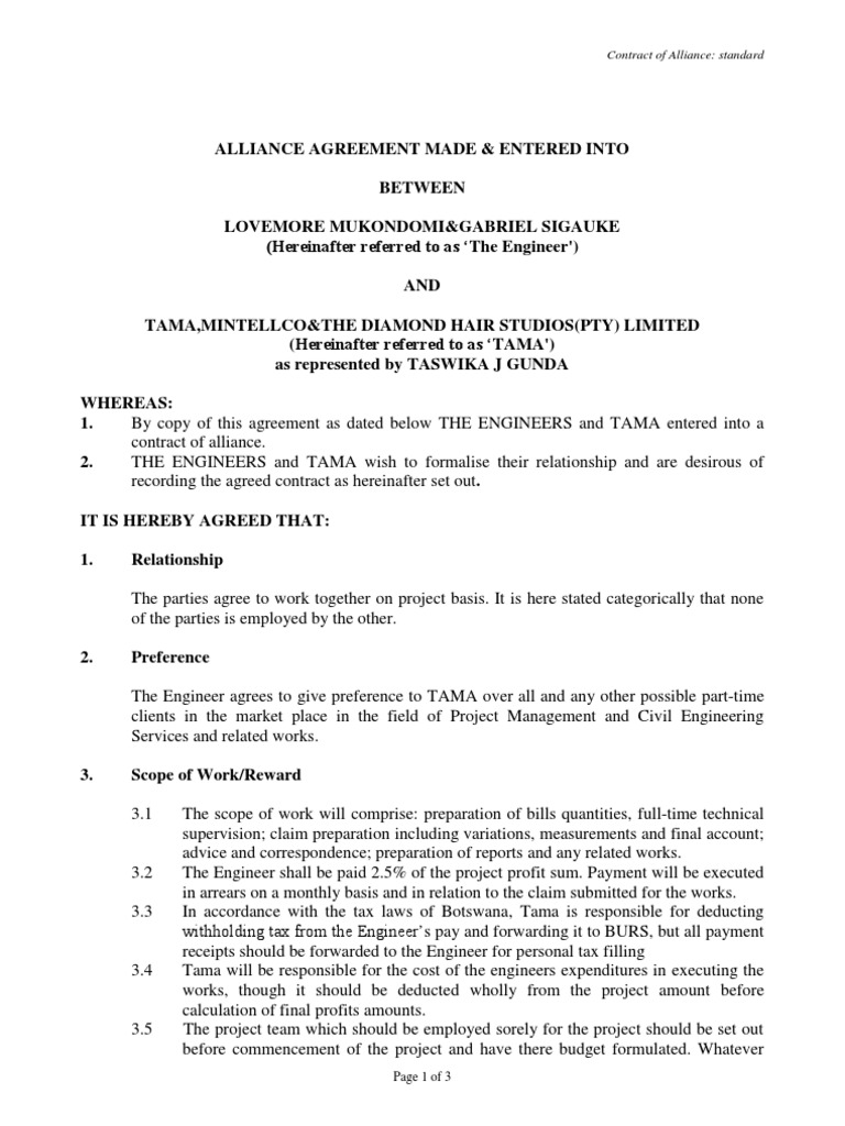 Alliance Agreement LMM&GM WITH TAMA PDF Taxes Government