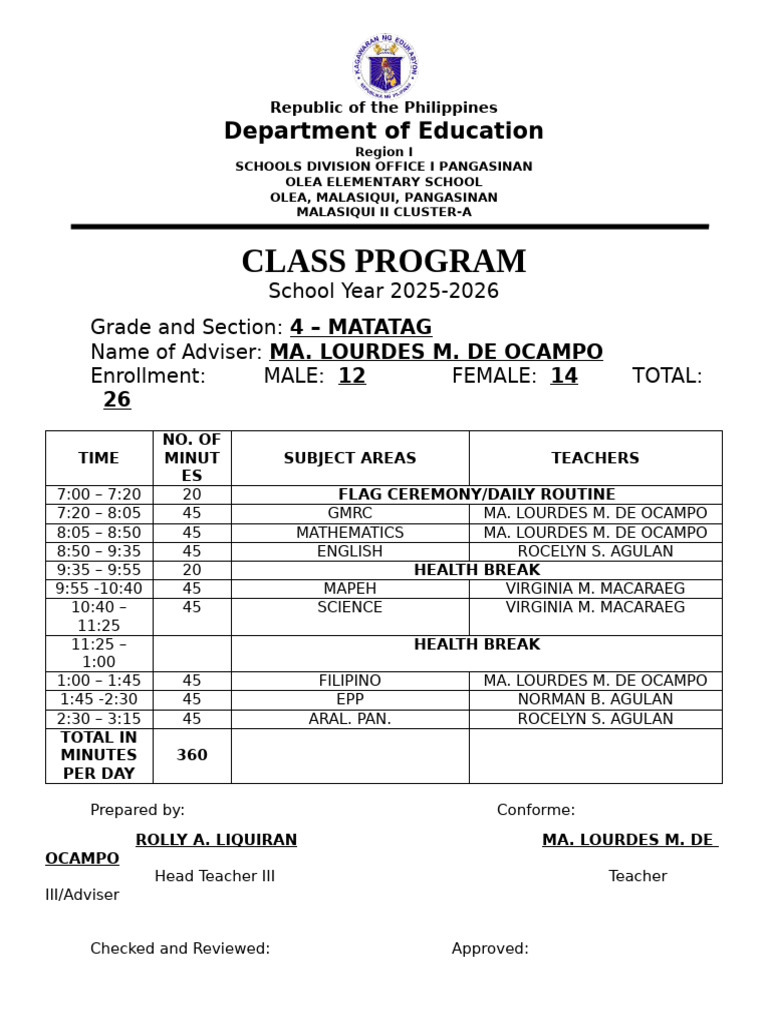 Class Program 25-26 | PDF | Republic | Southeast Asia