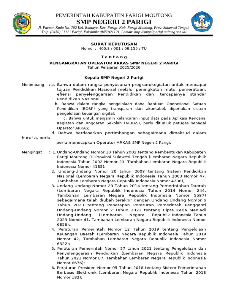 SK Pengelolah Rkas 2025 | PDF