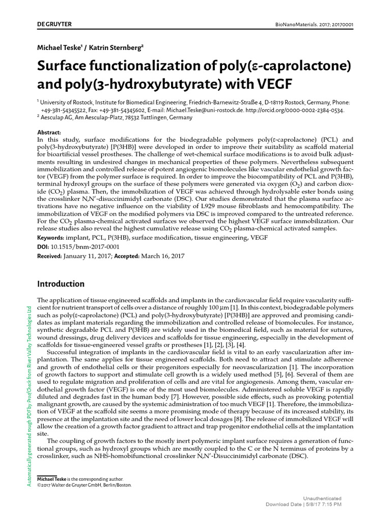 Surface Functionalization of Polye-caprolactone An | PDF | Tissue ...