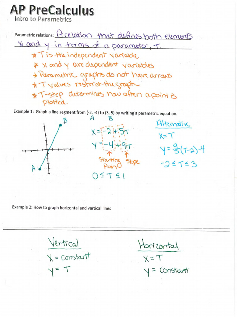 AP+PreCalc+Parametric+Equation+Notes | PDF