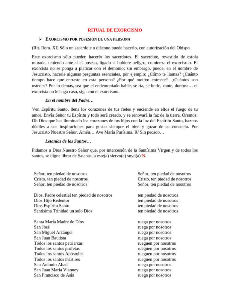 Ritual de Exorcismo y Oraciones de Liberación | PDF | Exorcismo | María ...