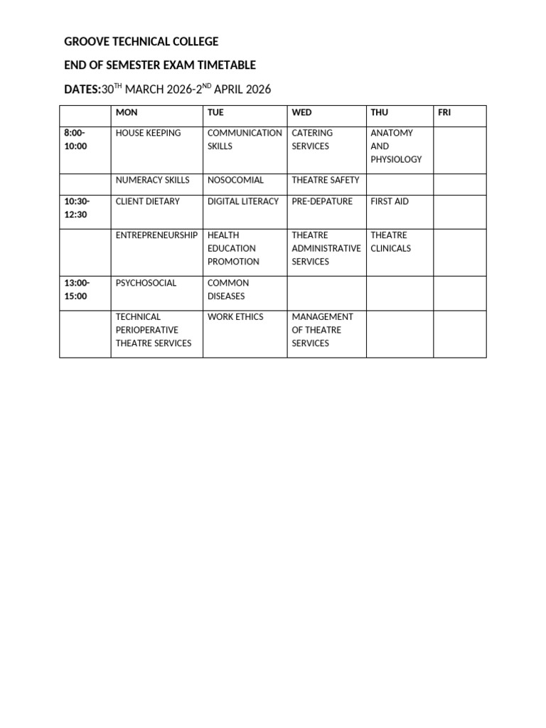 Examination Timetable | PDF