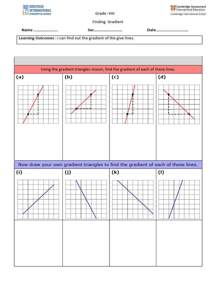 Finding Gradients Practice Grid | PDF