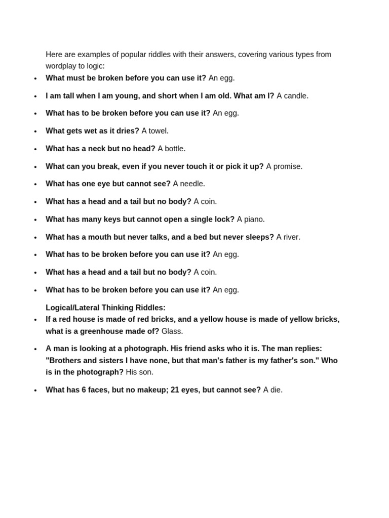 Here Are Examples of Popular Riddles | PDF
