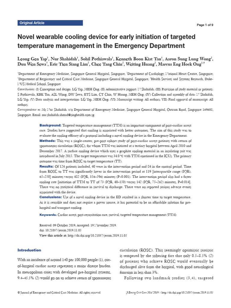 (JEECM)–Novel Wearable Cooling Device for Early Initiation of Targeted ...
