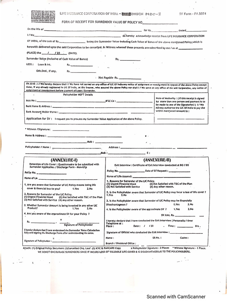 Surrender Form 3 in 1 New Form 2023_1- LIC | PDF