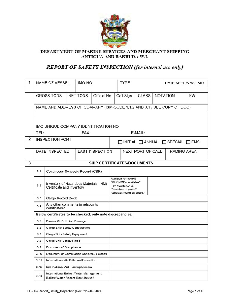 FO-I-04 Report Safety Inspection Rev 22 | PDF | Sailor | Ships