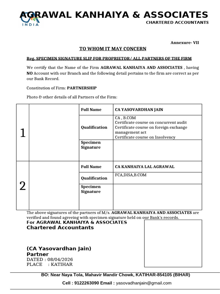 7. Annexure- VII - Specimen Signature Slip for Part- Prop | PDF