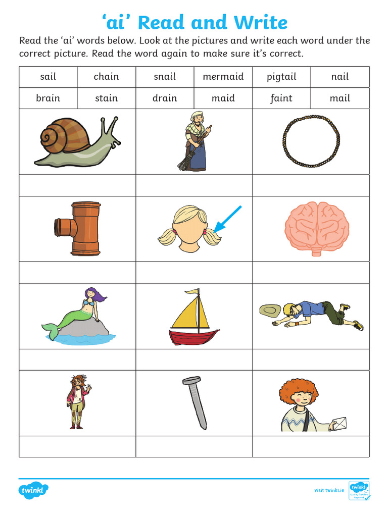 'Ai' Read and Write Activity Sheet | PDF